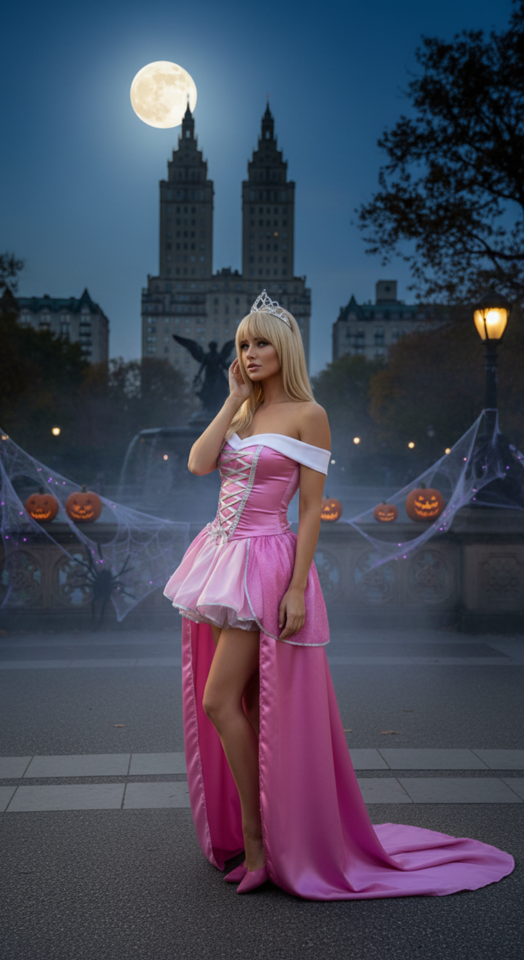 Princess Aurora Costume - Pink Fairy Tale Princess Dress with Tiara for Halloween
