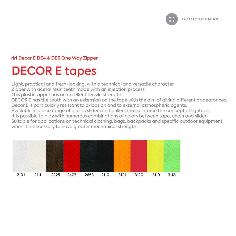 riri Decor E DE4 & DE6 One Way Plastic Teeth Zipper