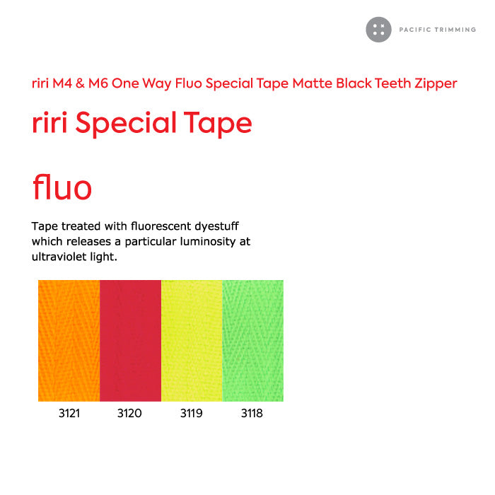 M4 One Way Fluo Special Tape Matte Black Teeth Zipper