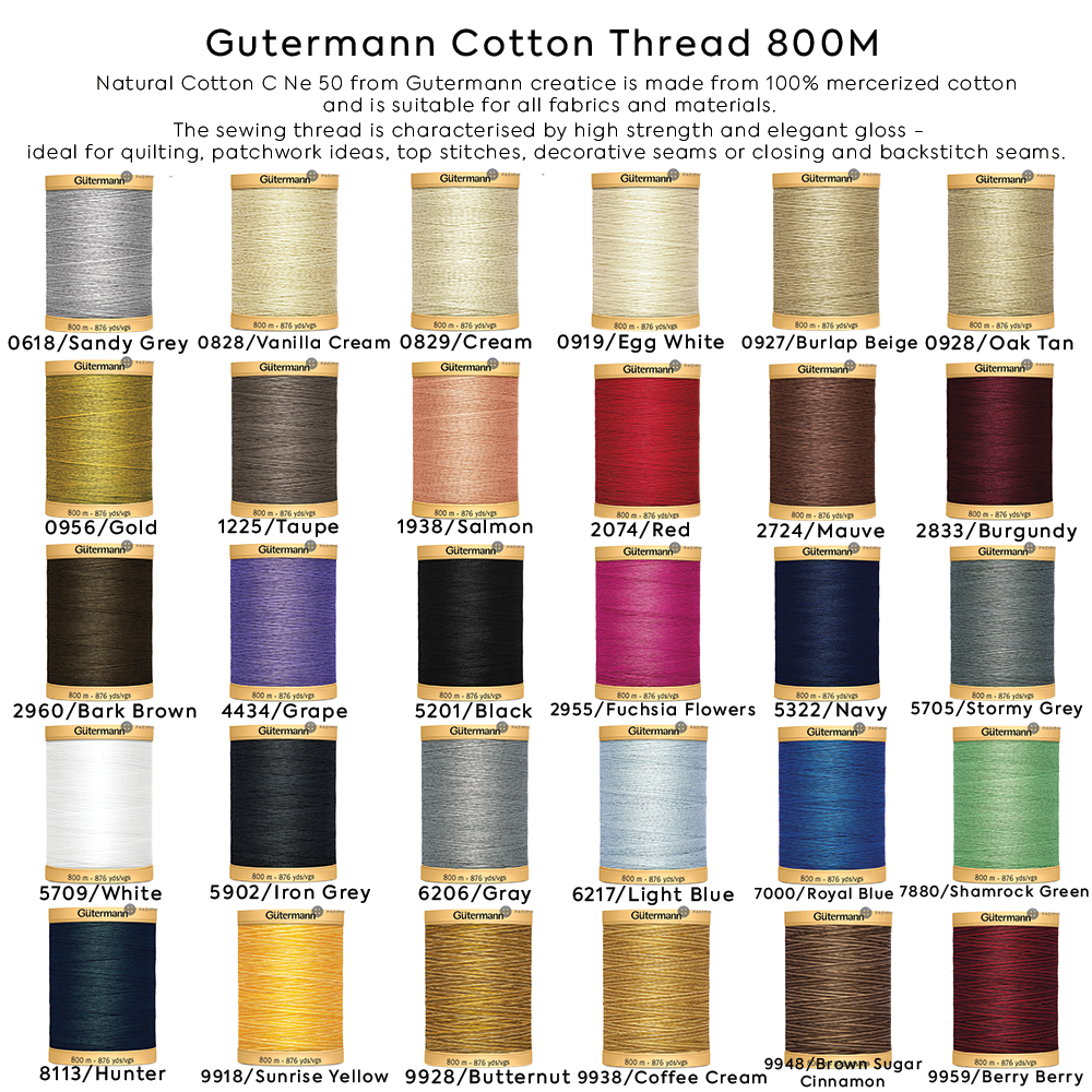 Gutermann Cotton Thread 800M 37 Colors