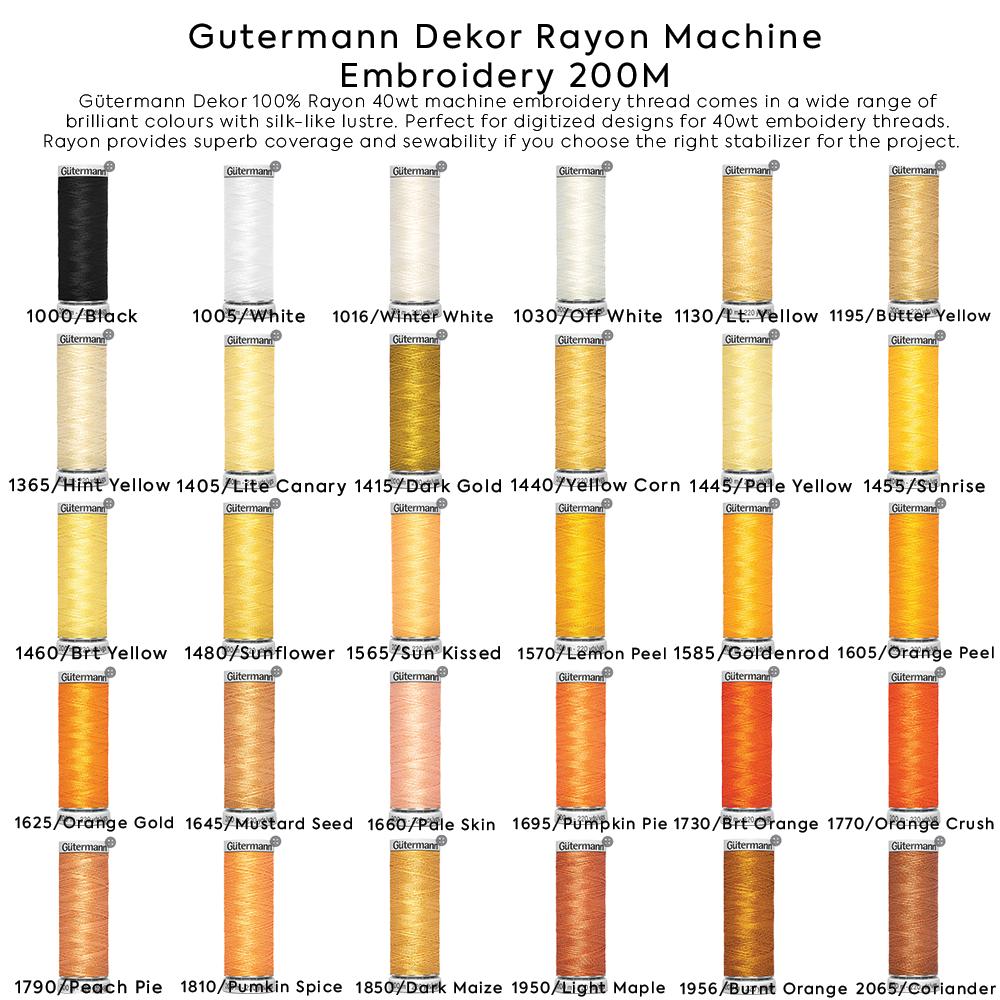 Gutermann Dekor Rayon Machine Embroidery 200M Colors #1000 to #2065