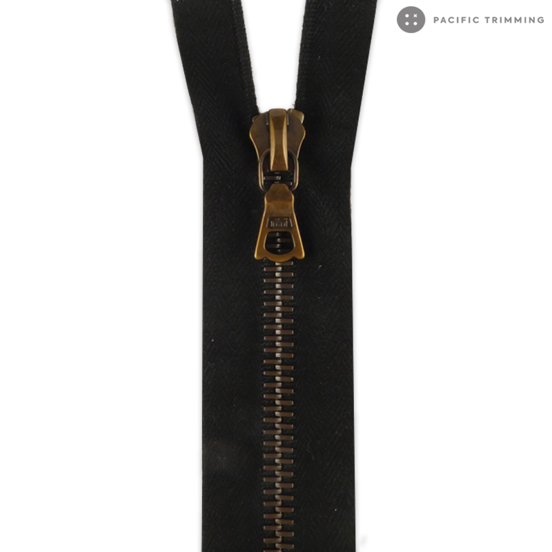 M8 One Way Antique Brass Teeth Metal Zipper