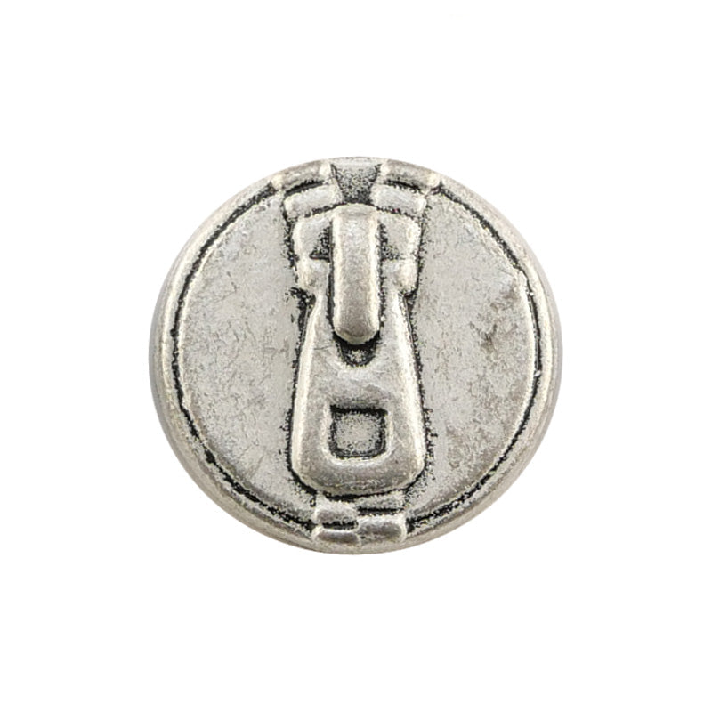 Zipper Engraved Metal Silver Shank Button