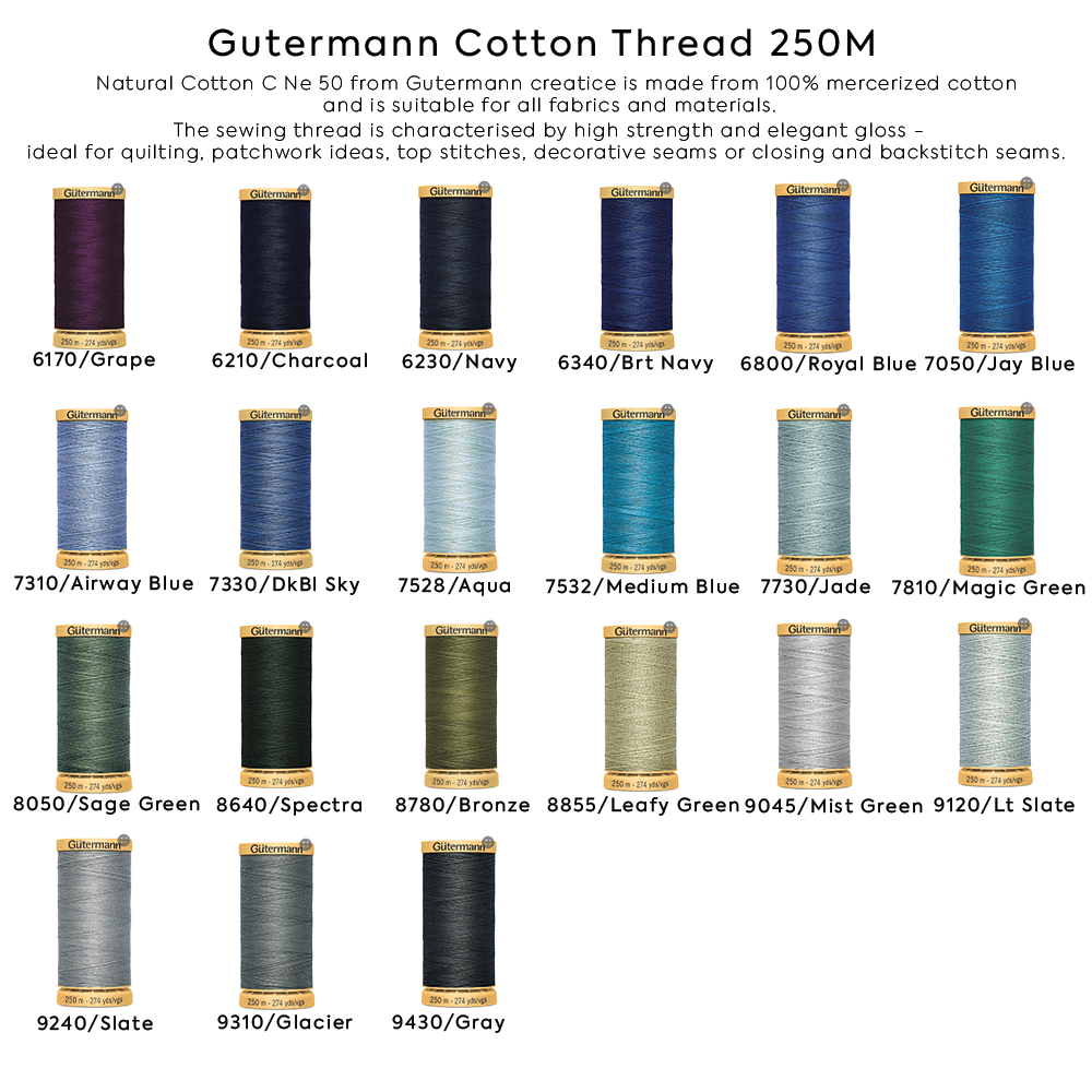 Gutermann Cotton Thread 250M 45 Colors