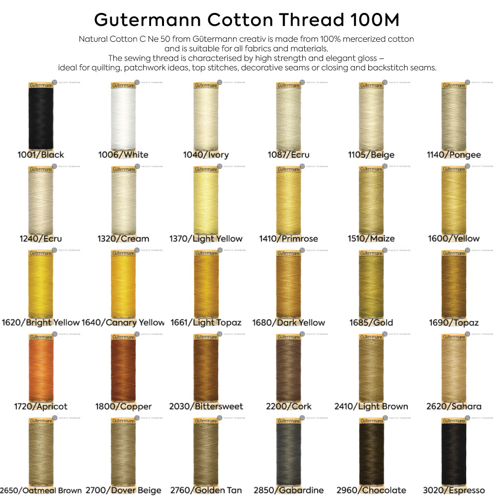 Gutermann Cotton Thread 100M 165 Colors #1001 to #5070