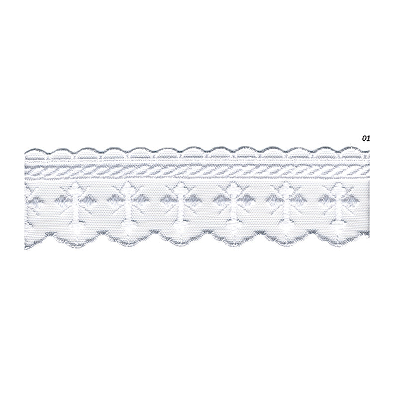 Premium Quality 2 3/16" Embroidered Lace with Cross