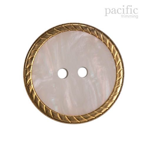 Round Metal Rim 2 Hole Polyester Faux Pearl button 120086PL