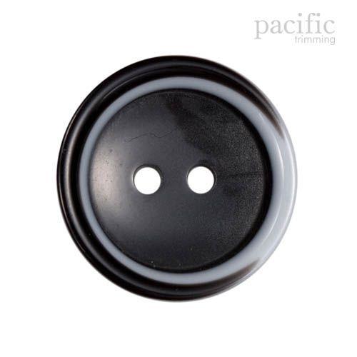 Round Rim White and Black 2 Hole Polyester Button 120407PL Black