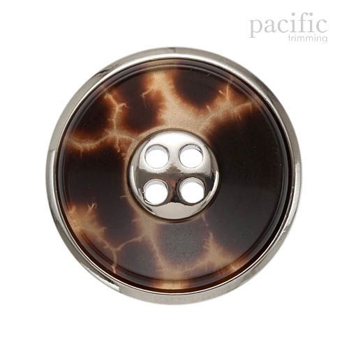 4 Hole Leopard Patterned ABS Metal Plated Button 121143KR Brown