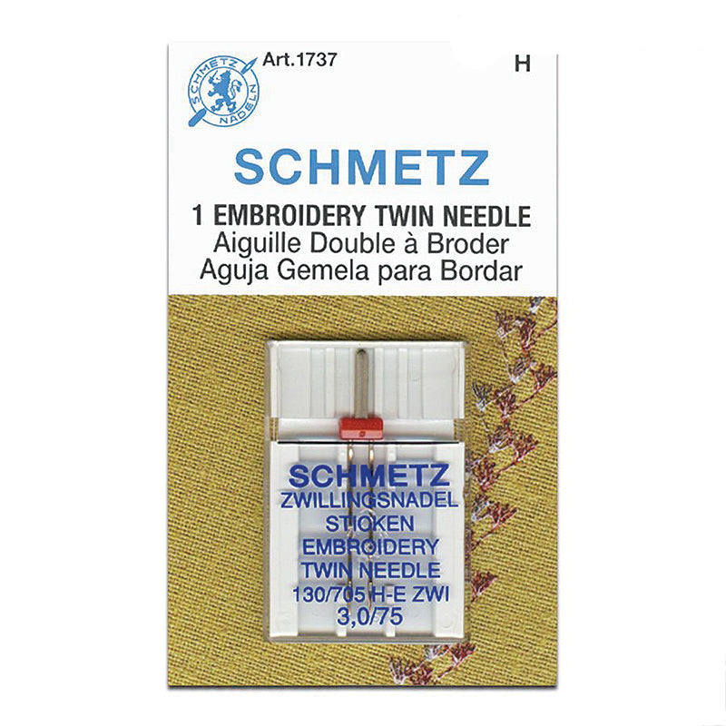Schmetz Embroidery Twin Needle, Size 3.0/75