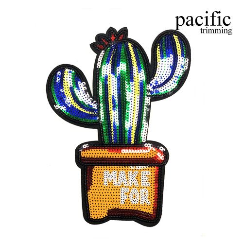 9.75 Inch Sequin Cactus Patch Sew On Green/Blue/Yellow/Orange