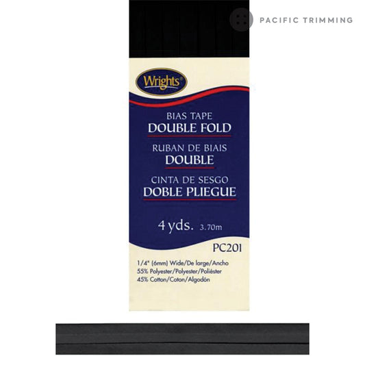 Wrights Double Fold Bias Tape 1/4" Black