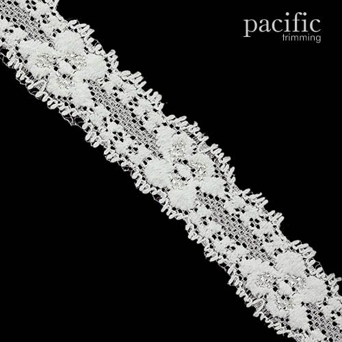 1 Inch  White Floral Stretchable Lace Trim