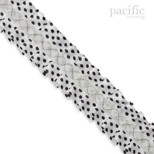 1 Inch Pleat Dot Satin Center Trim White