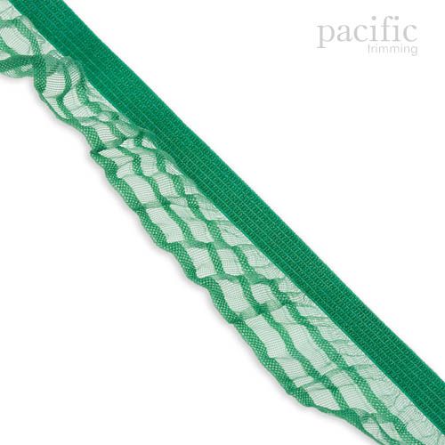 1 Inch Striped Sheer Stretch Ruffle Elastic Trim 280041RF Green