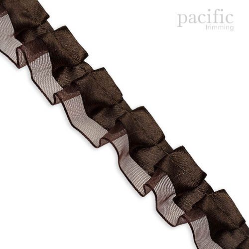 20mm 2-Layers Satin/Sheer Ruffle Trim Brown