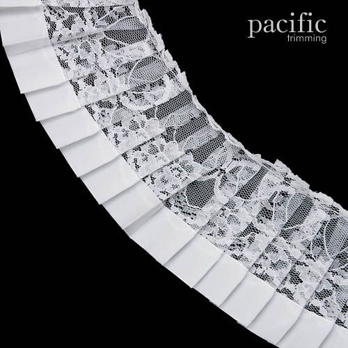 3 Inch Satin Edged Lace Pleat Trim White