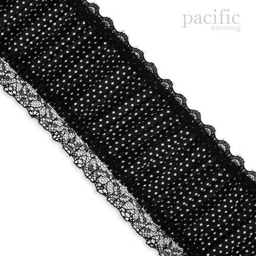 3 Inch Lace Edged Dot Satin Pleat Black/White