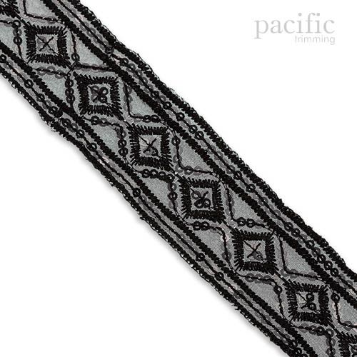 1.38 Inch Sequin Diamond Pattern Trim Black