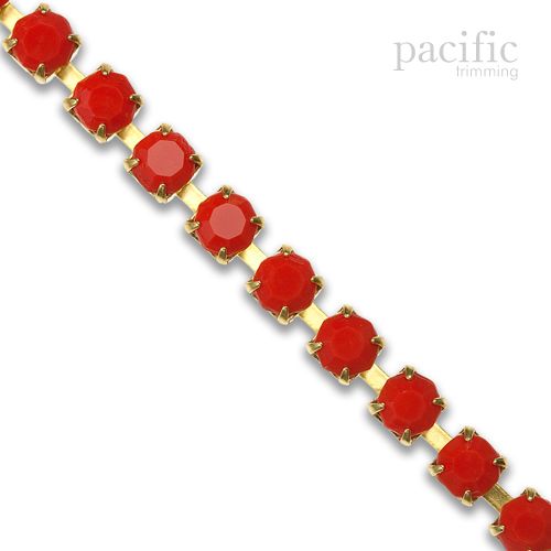 Rhinestone Chain Gold Base Coral Stone