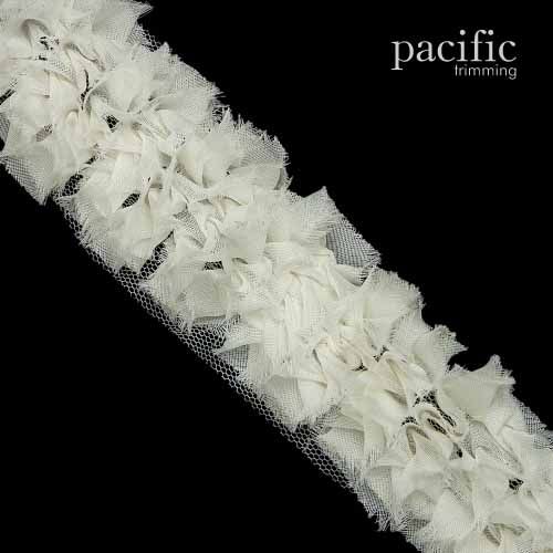 2 Inch Frayed Chiffon Grass Trim Ivory