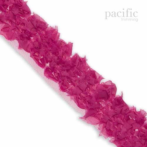 2 Inch Frayed Chiffon Grass Trim Hot Pink