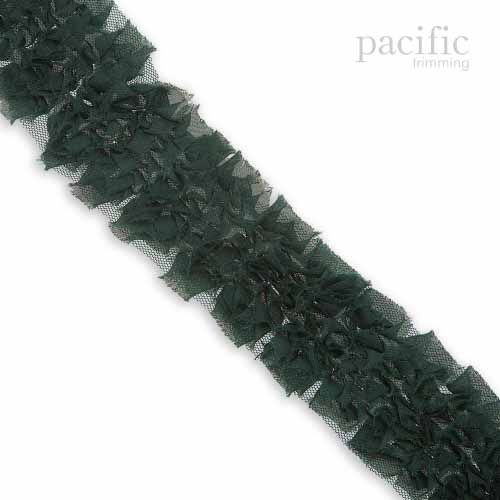 2 Inch Frayed Chiffon Grass Trim Dark Green 