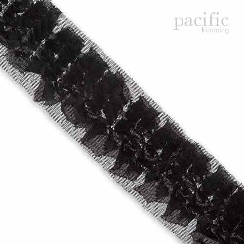 2 Inch Frayed Chiffon Grass Trim Black