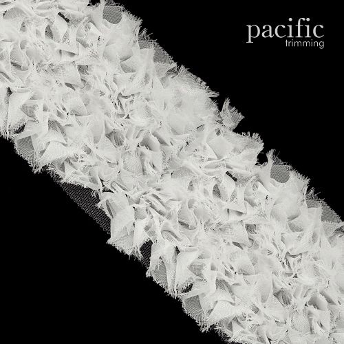 3 Inch Frayed Chiffon Grass Trim White