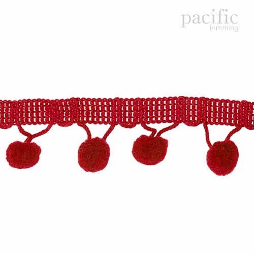 0.38 Inch Pom Pom Fringe Red