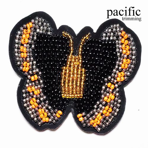 2.5 Inch Colorful Beaded Butterfly Patch Sew On Black/Yellow