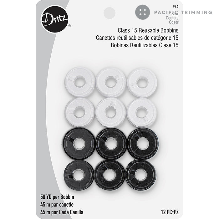 Dritz Plastic Class 15 Bobbins - Black & White 12/Pkg