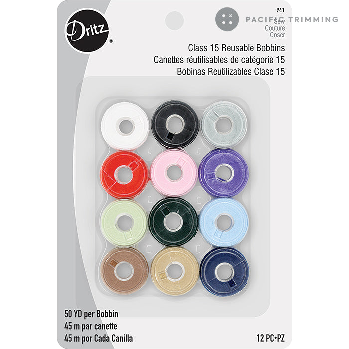 Dritz Plastic Class 15 Bobbins Assorted Colors 12/Pkg