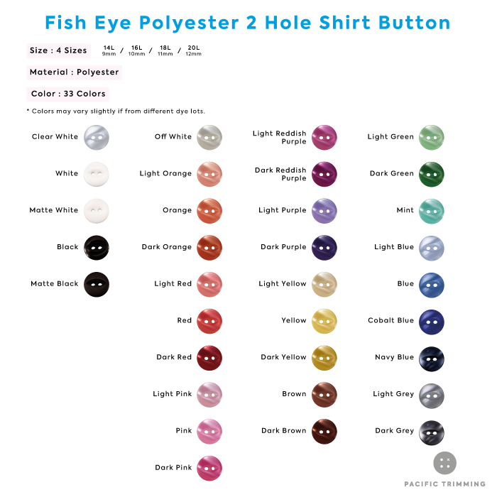 White & Black Fish Eye Polyester 2 Hole Shirt Button Color Chart