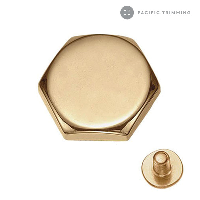 Large Hexagon Shape Screw Back Studs Spikes Multiple Colors Gold