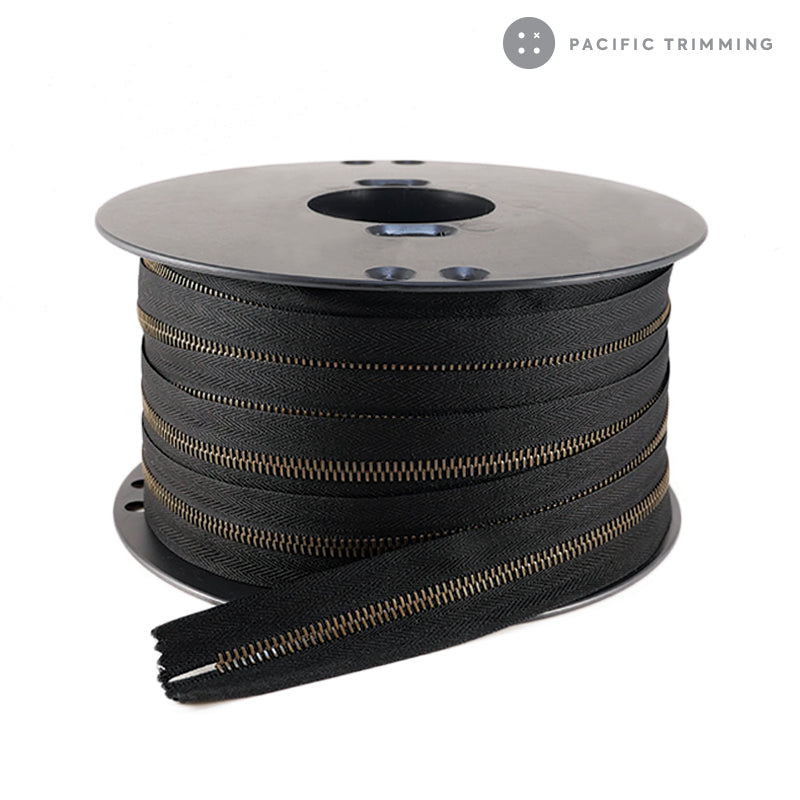 riri Zipper Continuous Chain Black Tape with Antique Brass Teeth