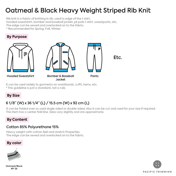 Oatmeal & Black Heavy Weight Striped Rib Knit Description