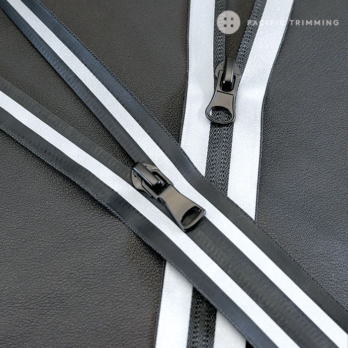 #7 Black & Silver Reflective Tape Water Repellent Nylon Coil Zipper