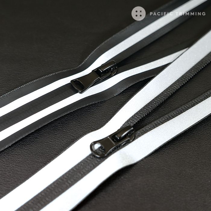#7 Black & Silver Reflective Tape Water Repellent Nylon Coil Zipper