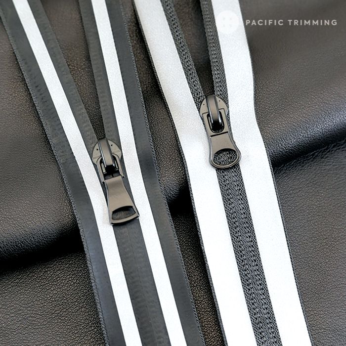 #7 Black & Silver Reflective Tape Water Repellent Nylon Coil Zipper