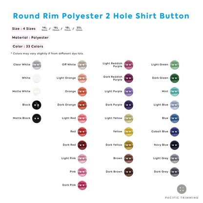 White & Black Round Rim Polyester 2 Hole Shirt Button Color Chart