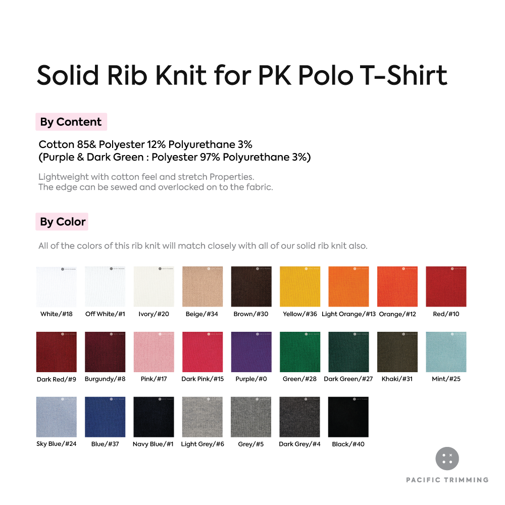 Solid Rib Knit for PK Polo T Shirt Multiple Colors