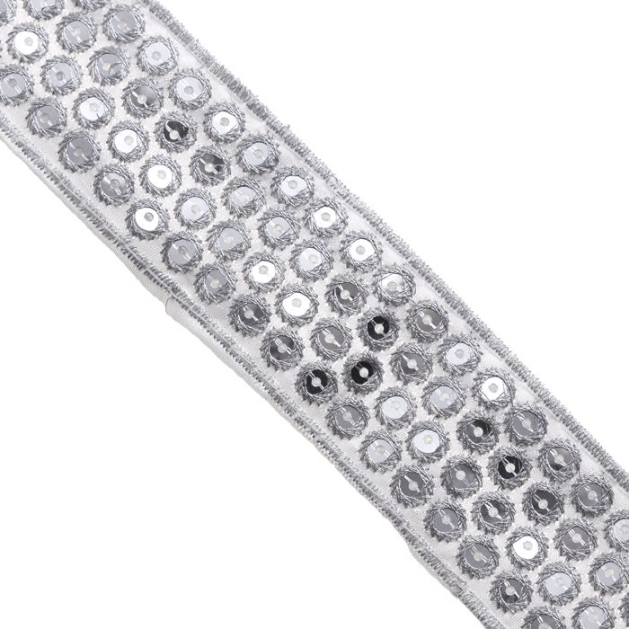 1.5 Inch Embroidery Sequin Trim Silver
