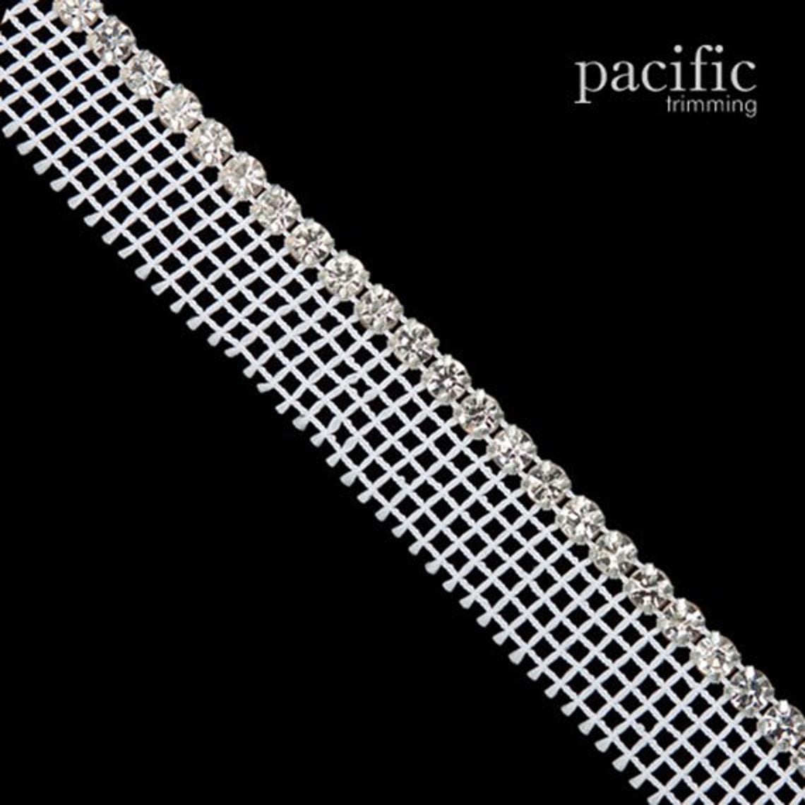 0.75 Inch 1-Row Rhinestone On Netting Edge Crystal/White