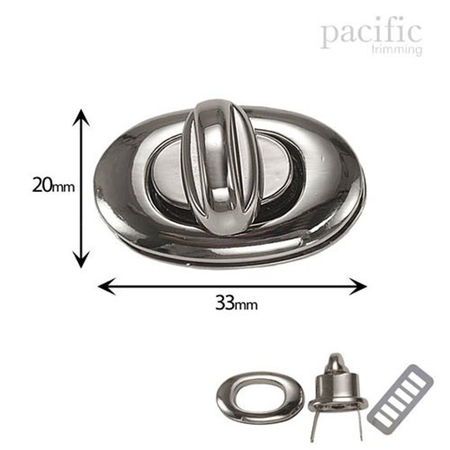 33mm Purse Twist Turn Lock Silver