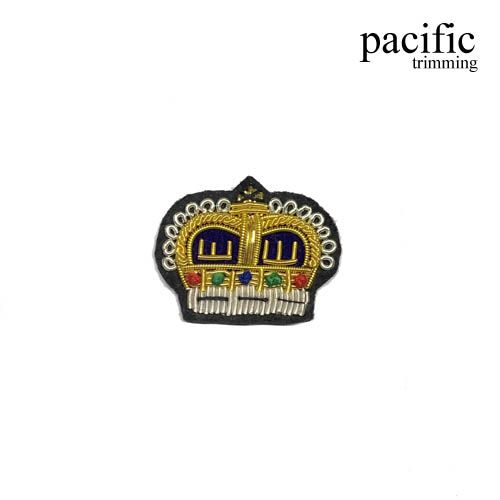1.25 Inch Zari Embroidery Crown Emblem Patch Sew On Black/Gold