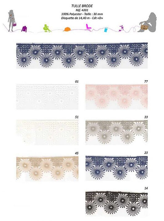Premium Quality Mini Flower Embroidered Lace, 30mm