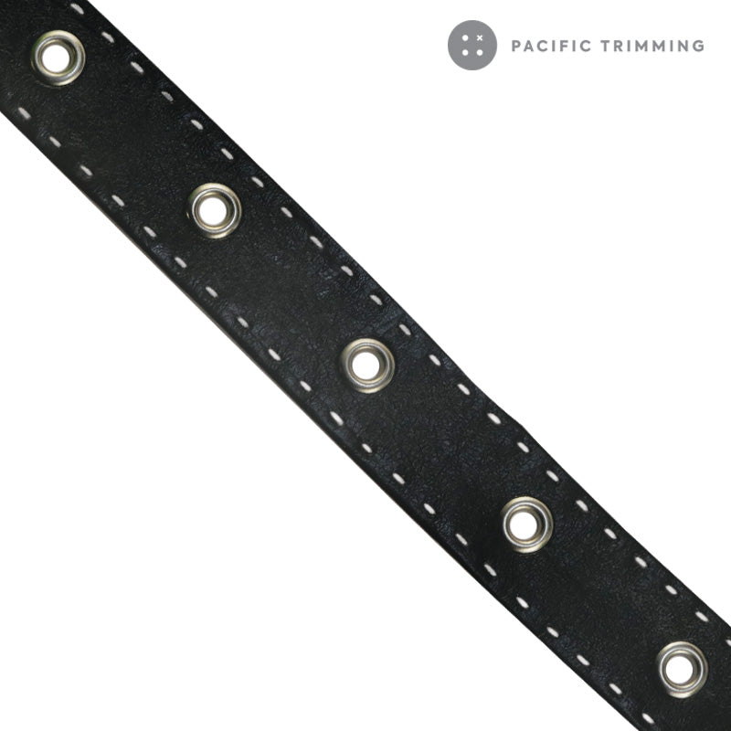 Black PU Trim with Stitches and Eyelet