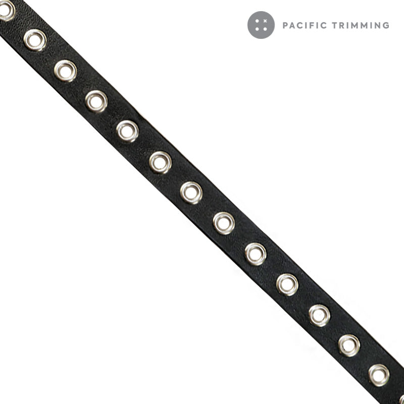Black PU Leather Trim 15mm with Eyelet