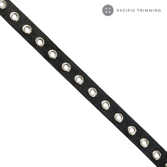 Black PU Leather Trim 15mm with Eyelet